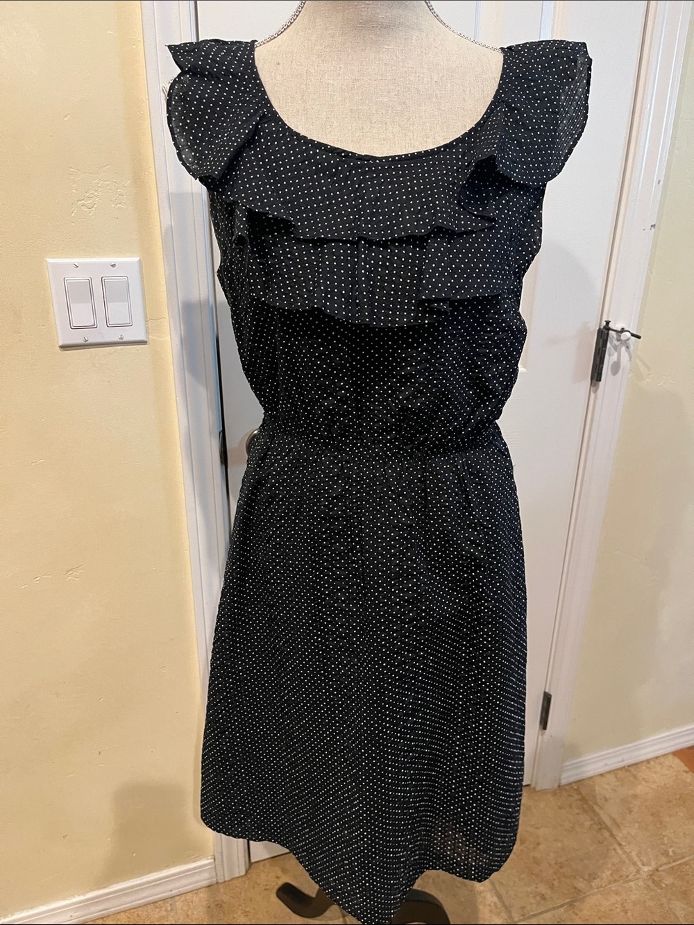 Willi Smith Black Polka Dot Ruffle Dress